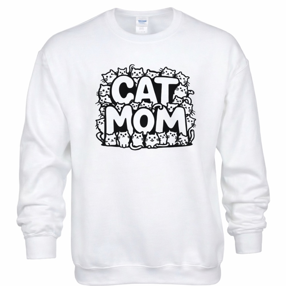 Cat Mom (Cats‎ Background) Crewneck – White or Gray